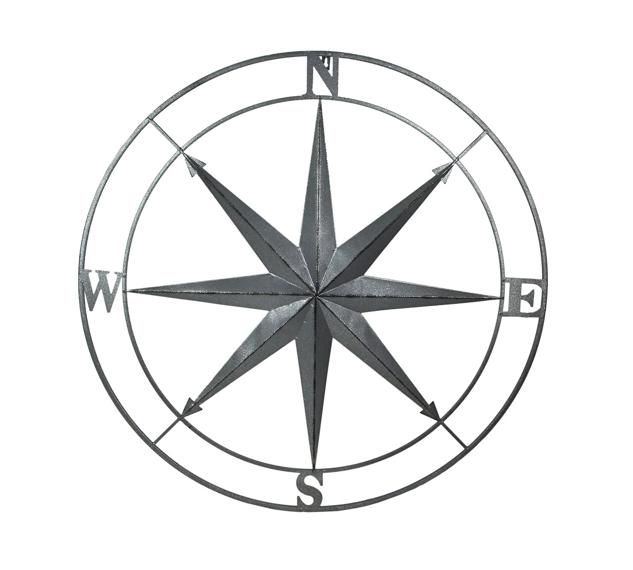 Galvanized Zinc Finish Metal Indoor/Outdoor Compass Rose Wall Hanging 36 in.